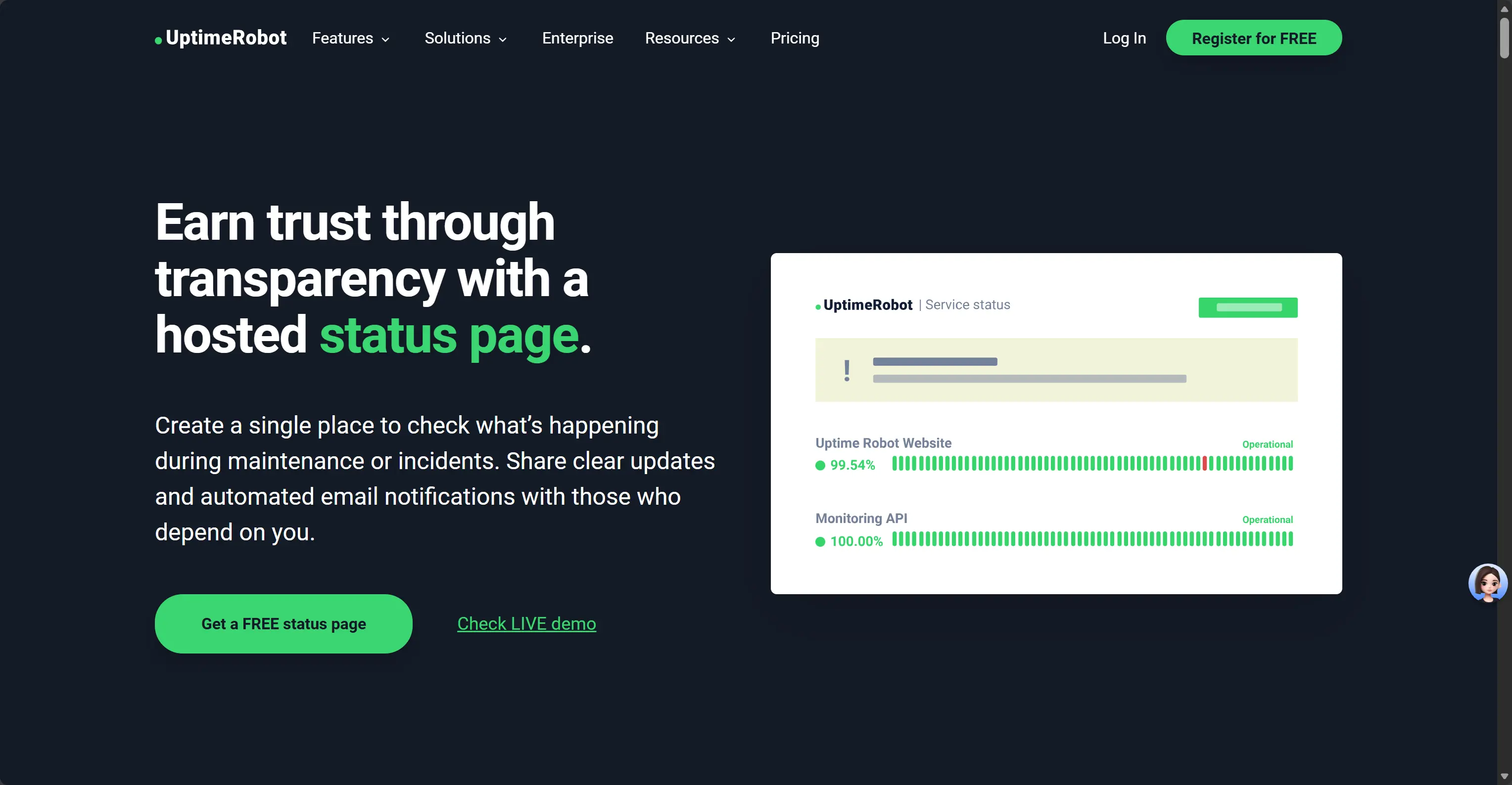 FREE Status Page | UptimeRobot 截图