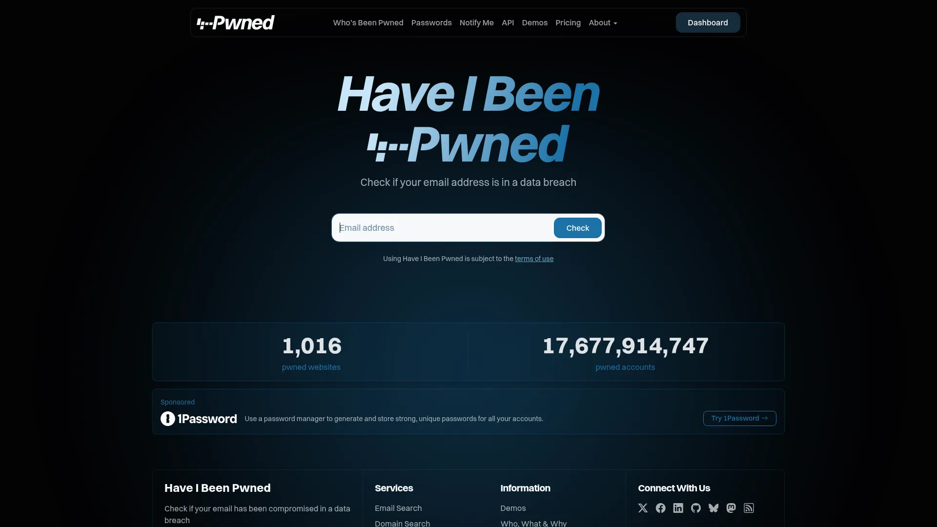 Haveibeenpwned screenshot