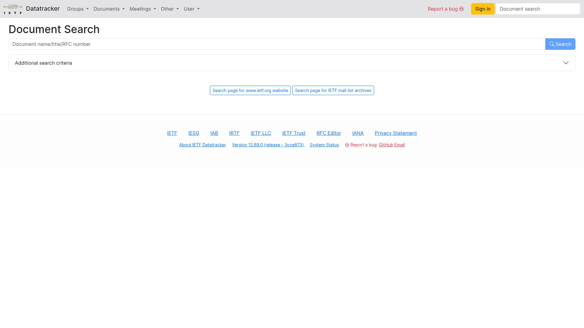 IETF Document Search screenshot