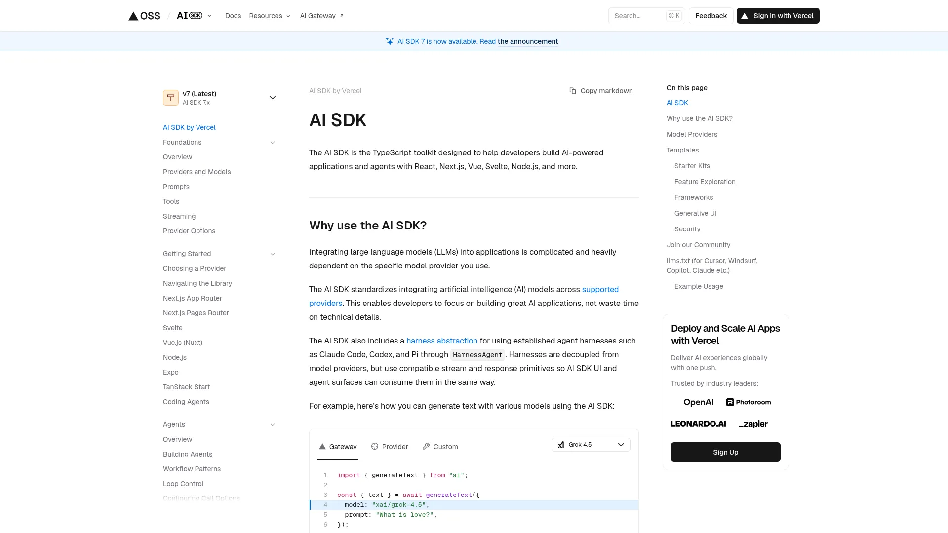 Vercel AI SDK screenshot