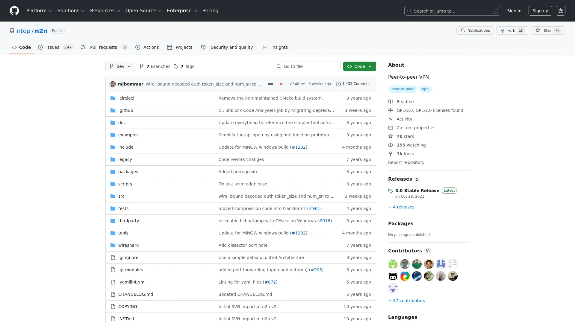 ntop/n2n: Peer-to-peer VPN screenshot