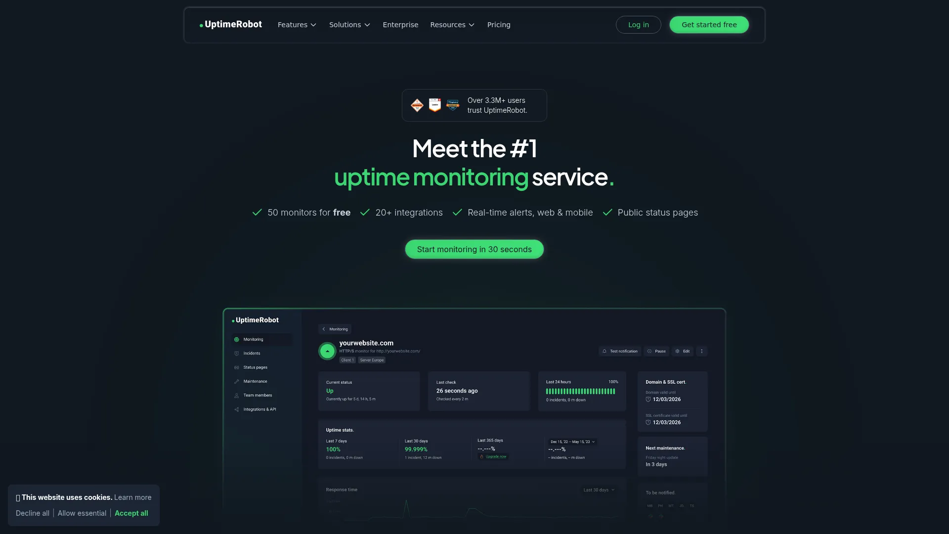 FREE Status Page | UptimeRobot screenshot