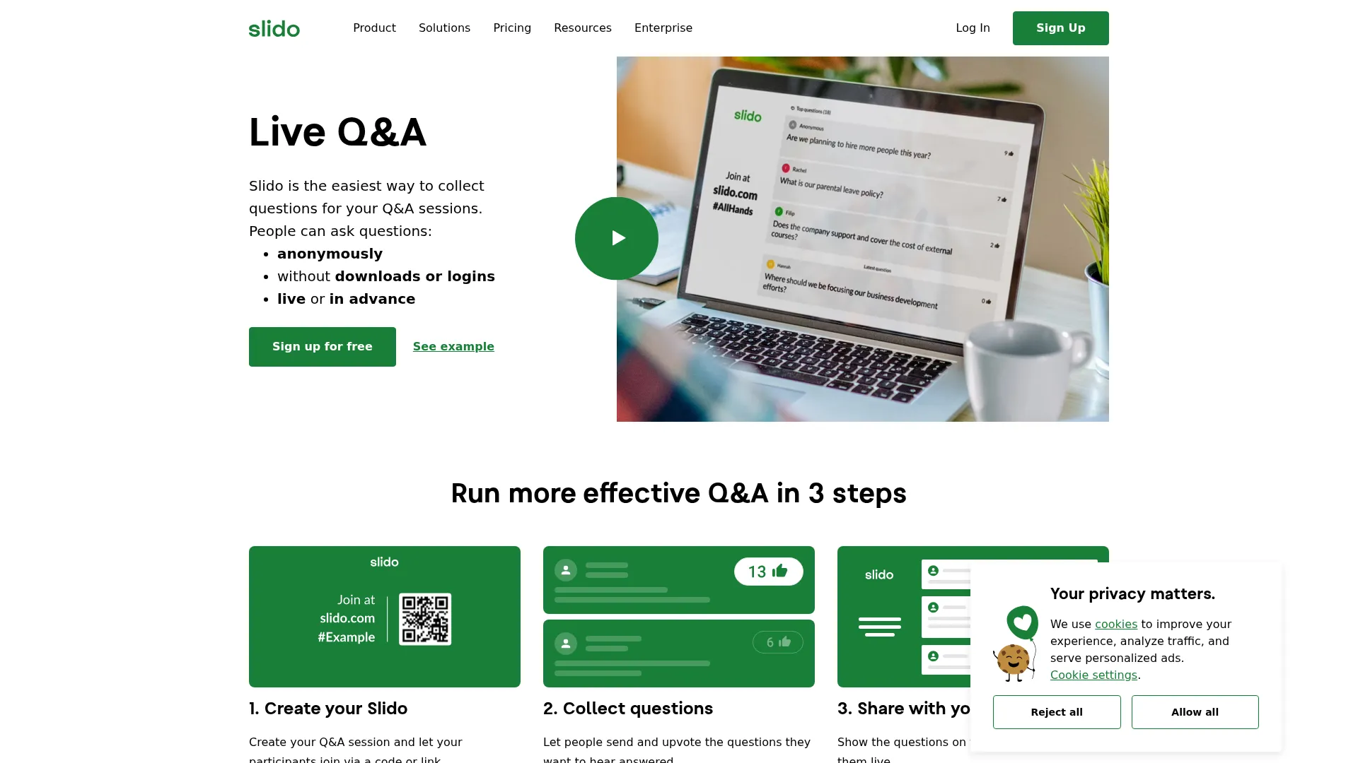 Live Q&A - Anonymous Questions &amp; Answers App - Slido screenshot